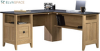 August Hill L-Shaped Corner Desk with Storage Drawer and Open Shelf for Home Office, in Dover Oak Finish