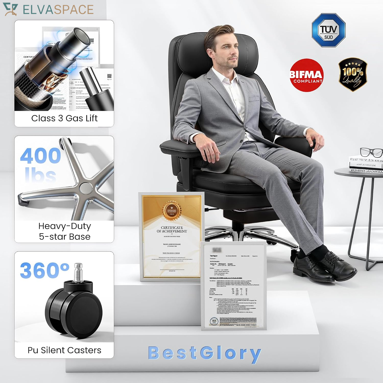 Big and Tall Office Chair with Lumbar Support, Executive Leather Computer Desk Chair, Heavy Duty Comfortable Gaming Chair with Double Layer Cushion & Footrest for Home Office Gaming