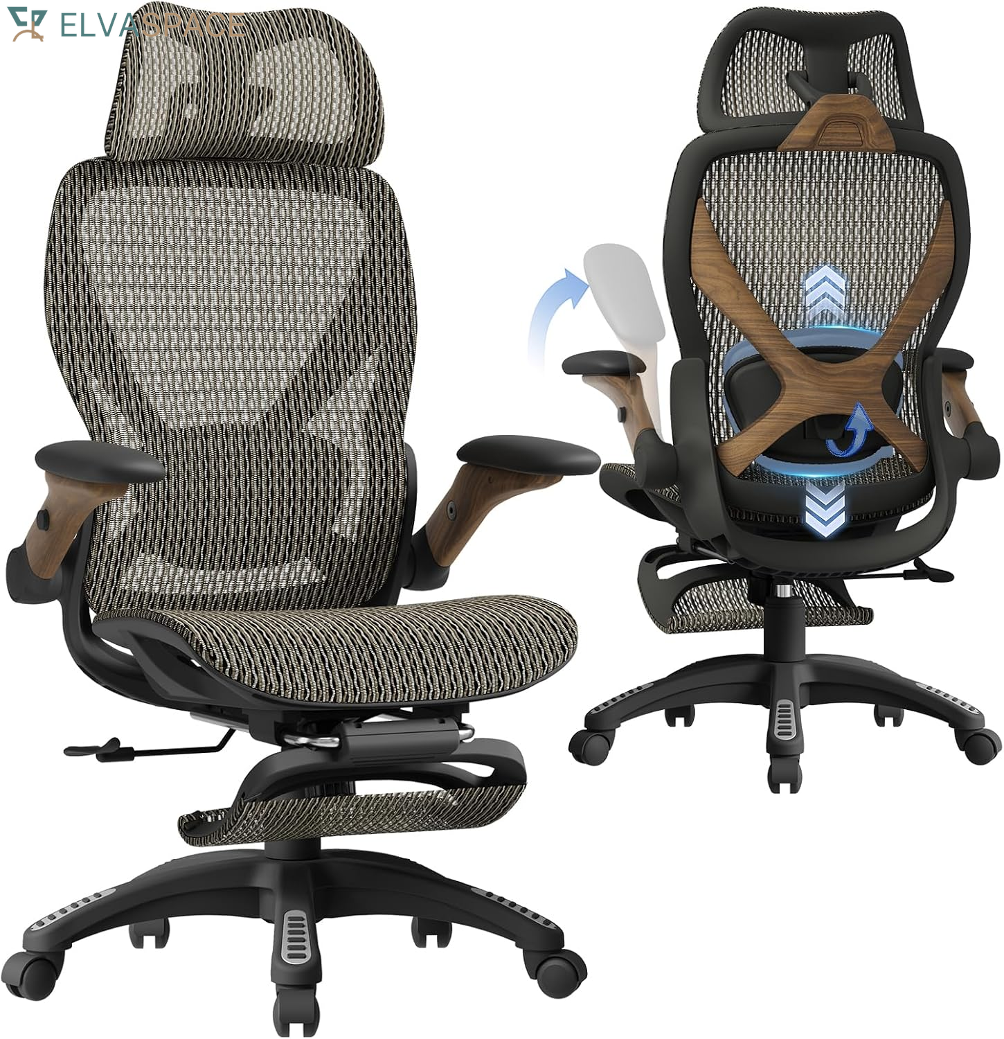 X100 Ergonomic Office Chair with Footrest, Big and Tall Home Desk Chair with 5D Flip-Up Arms, Adjustable 3D Lumbar Support,High Back Rolling Computer Chair, Swivel Mesh Chairs