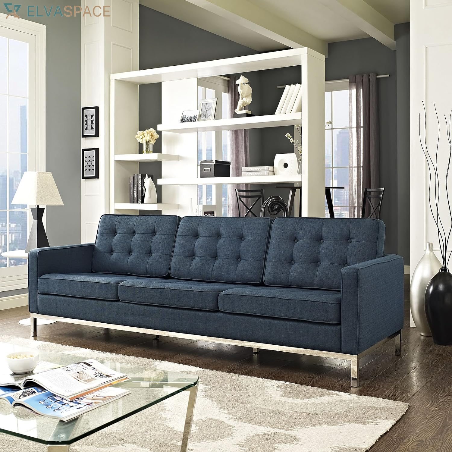 Loft Upholstered Fabric Mid-Century Modern Accent Arm Lounge Chair in Teal