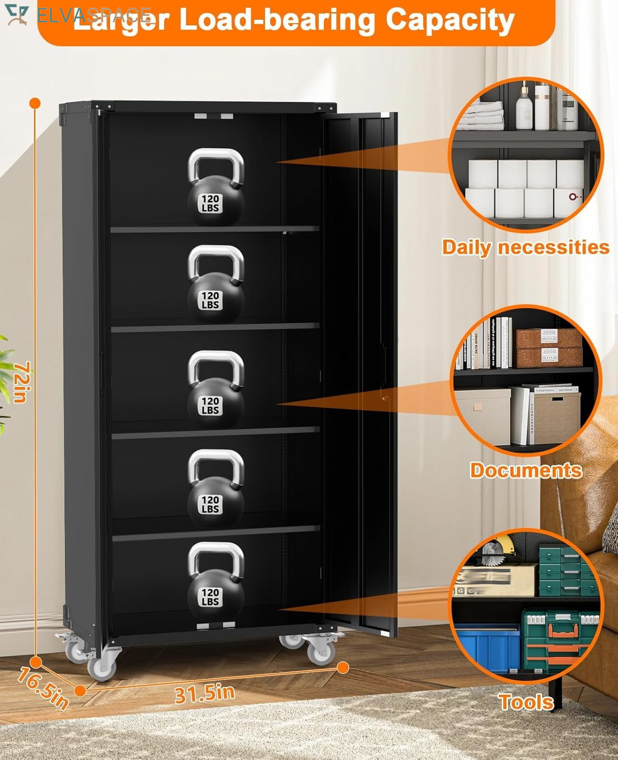 Storage Metal Cabinet 71" with Doors and 4 Shelves Adjustable Adjustable Feet and Lock Tall Storage Cabinet for Pantry Garage Craft Bedroom Office Shop