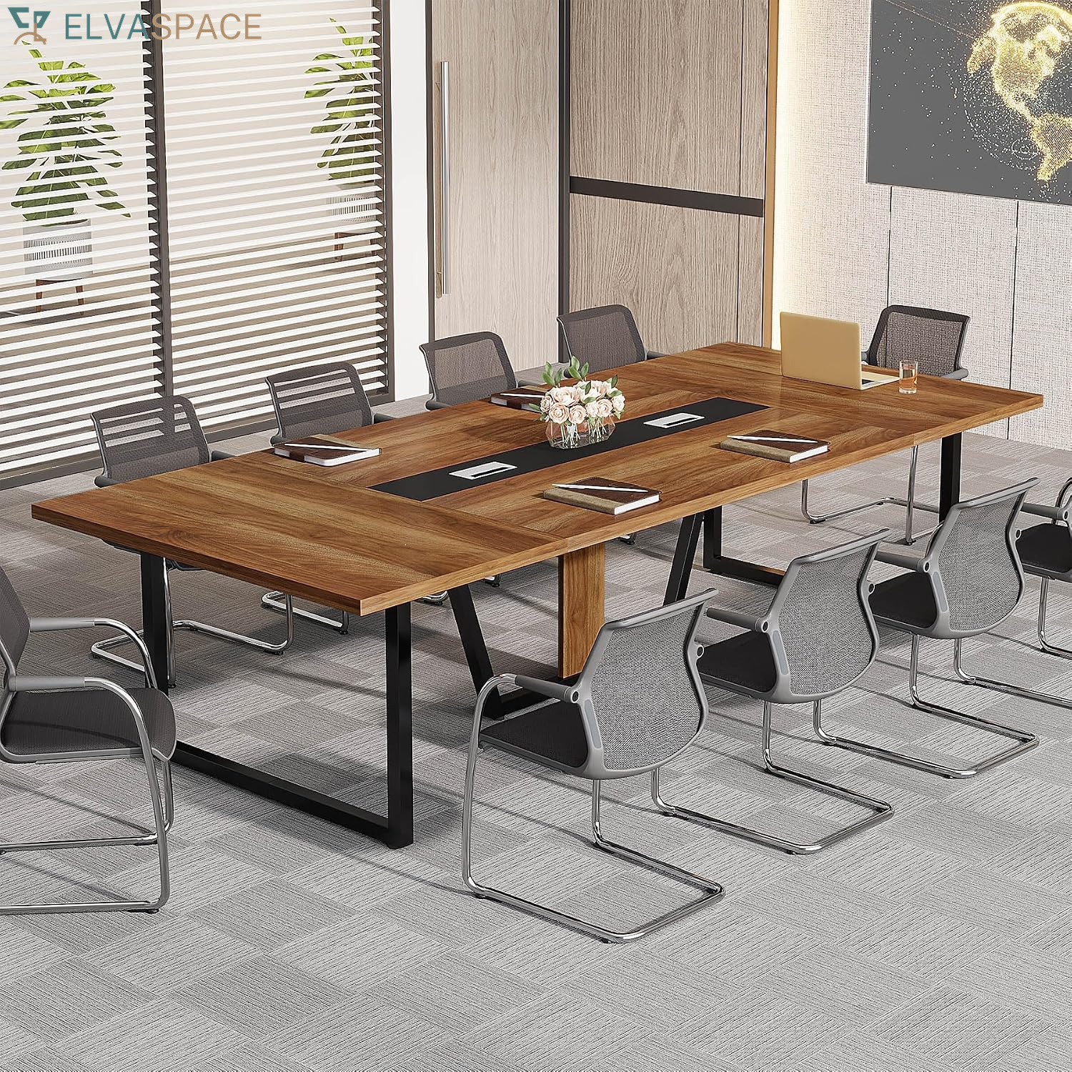 Tribesigns 8FT Conference Table, 94.49 L X 47.24 W X 29.53 H Inches Large Meeting Podcast Table for 10 People, Business Style Wooden Training Table with Strong Metal Frame for Office Conference