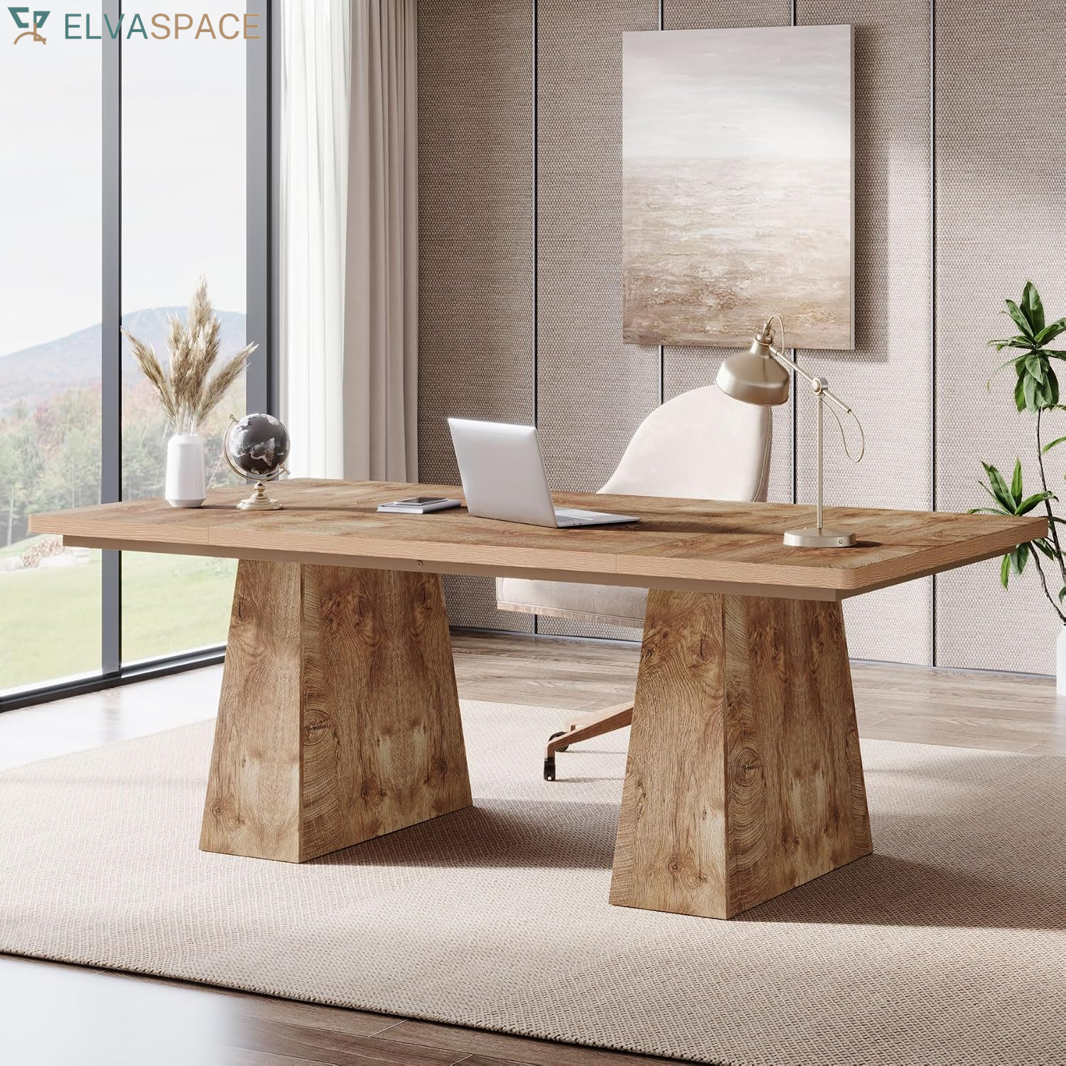 Tribesigns 63-Inch Executive Desk, Large Office Computer Desk with Double Pedestal, Modern Simple Workstations Writing Table Conference Table Business Furniture for Home Office, Espresso Brown
