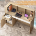 55" Reception Desk with LED Lights Power Outlets,L-Shaped Modern Front Table Reception Room Table with Cable Grommet,Lockable Drawers,Retail Checkout Counter for Lobby,Salon,Home Office Desk,Oak