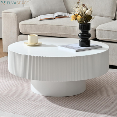 Modern round Coffee Table with Sturdy Base, White | Wood Sofa Center Table for Living Room,Office, Reception Room, Easy Assemble,