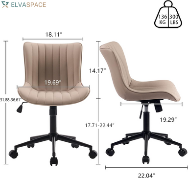 Green Office Desk Chair with Wheels Armless Vanity Chair Modern | Faux Leather Upholstered with Rocking Back, Swivel Height Adjustable Small Cute Computer Rolling Task Chair Ergonomic 300Lb