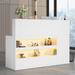 47" Reception Desk with LED Lights Power Outlets,L-Shaped Modern Front Table Reception Room Table with Cable Grommet,Lockable Drawers,Retail Checkout Counter for Lobby,Salon,Home Office Desk,White