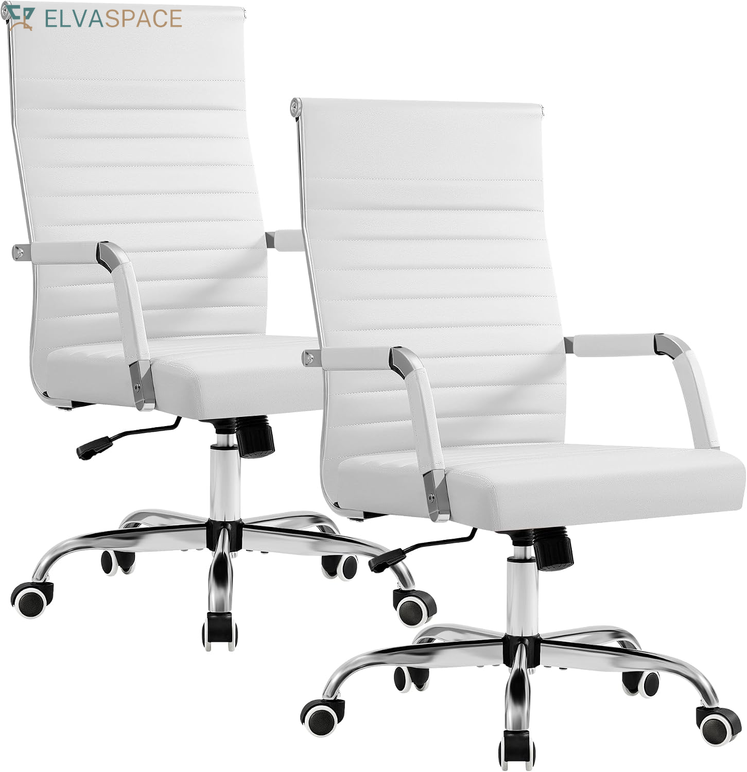 Ergonomic Office Desk Chair, Executive Ribbed Mid-Back PU Leather Conference Room Chair Adjustable Swivel Chair with Arms (1, Orange)