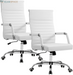 Ergonomic Office Desk Chair, Executive Ribbed Mid-Back PU Leather Conference Room Chair Adjustable Swivel Chair with Arms (1, Orange)