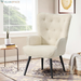 Boucle Accent Chair for Living Room, Upholstered Reading Chair with High Backrest, Tufted-Button Wingback Armchair for Bedroom, Dressing Room, Home Office, Ivory White