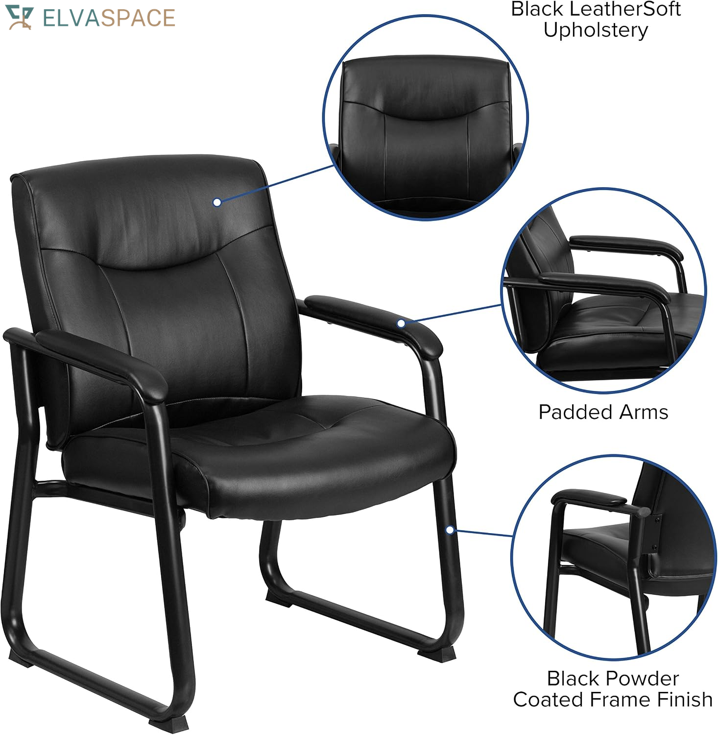 Hercules Series Big & Tall Leathersoft Executive Side Reception Chair, Padded Lobby Chair with 500-Lb. Static Weight Capacity, Black