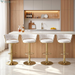Bar Stools Set of 2, Adjustable Barstools Counter Height Stools with Back and Arm, Velvet Woven Kitchen Island Stools W/Gold Metal Leg & Base, 360° Swivel Bar Chair for Pubs Dining Room, White