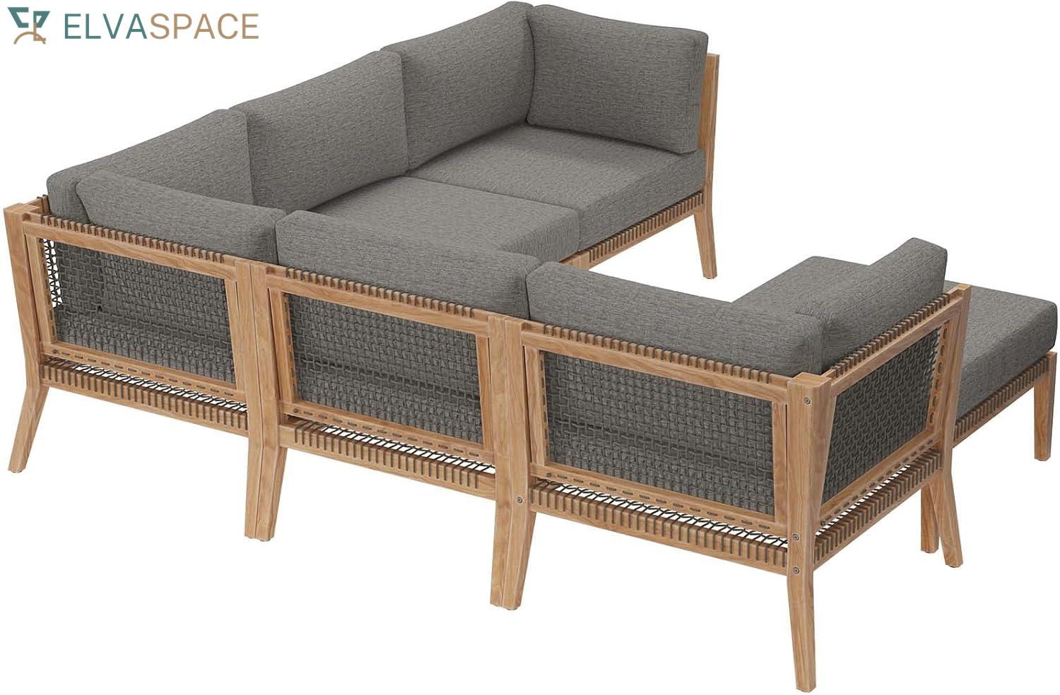 Clearwater Outdoor Patio Teak Wood 6-Piece Sectional Sofa in Gray Graphite