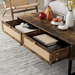 46" Rattan Coffee Table with Metal Frame, Center Rectangular Tables with 2 Drawers, Wooden Small Media Table for Home Living Room, Brown
