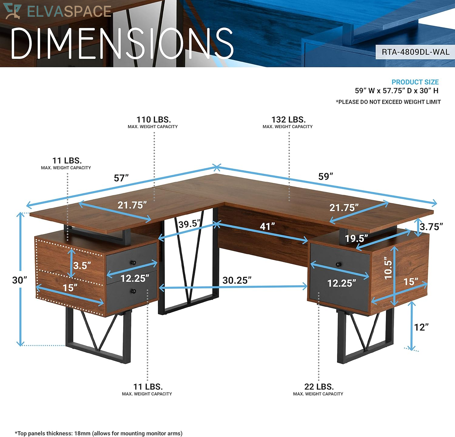Reversible L-Shaped Computer Desk with File Cabinet, Brown | Drawers, Ideal for Home Office, Workspace Organization, Modern Design, Everyday Use