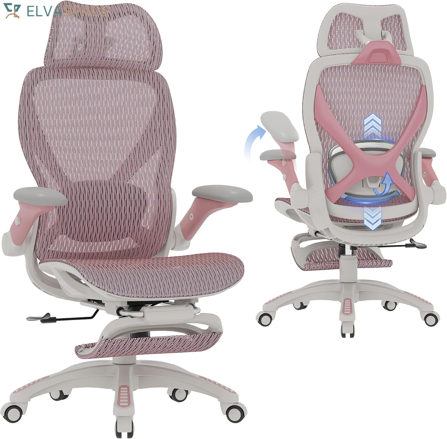 X100 Ergonomic Office Chair with Footrest, Big and Tall Home Desk Chair with 5D Flip-Up Arms, Adjustable 3D Lumbar Support,High Back Rolling Computer Chair, Swivel Mesh Chairs