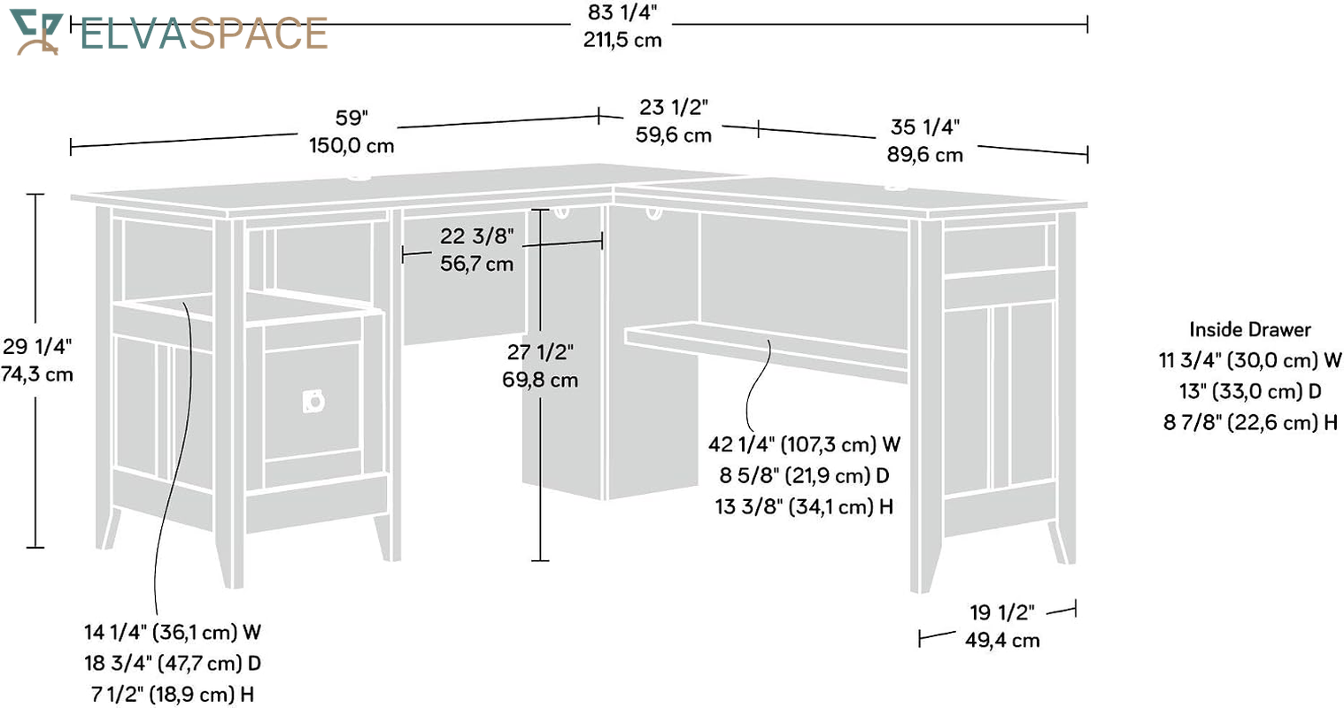 August Hill L-Shaped Corner Desk with Storage Drawer and Open Shelf for Home Office, in Dover Oak Finish