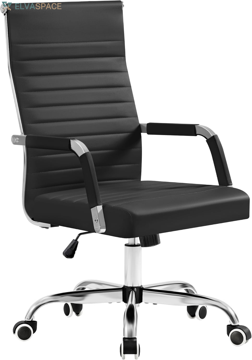 Ergonomic Office Desk Chair, Executive Ribbed Mid-Back PU Leather Conference Room Chair Adjustable Swivel Chair with Arms (1, Orange)
