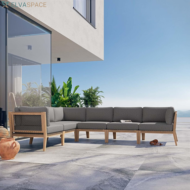 Clearwater Outdoor Patio Teak Wood 6-Piece Sectional Sofa in Gray Graphite
