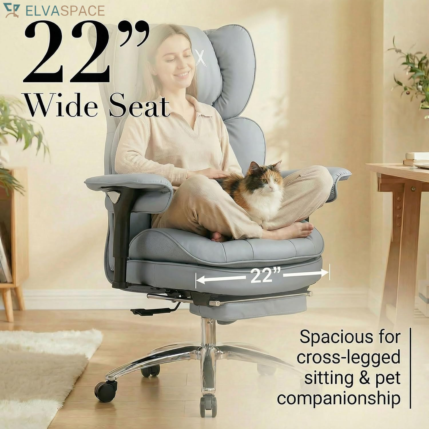 Big & Tall Desk Chair, Wide Executive Office Chair with Footrest Grey