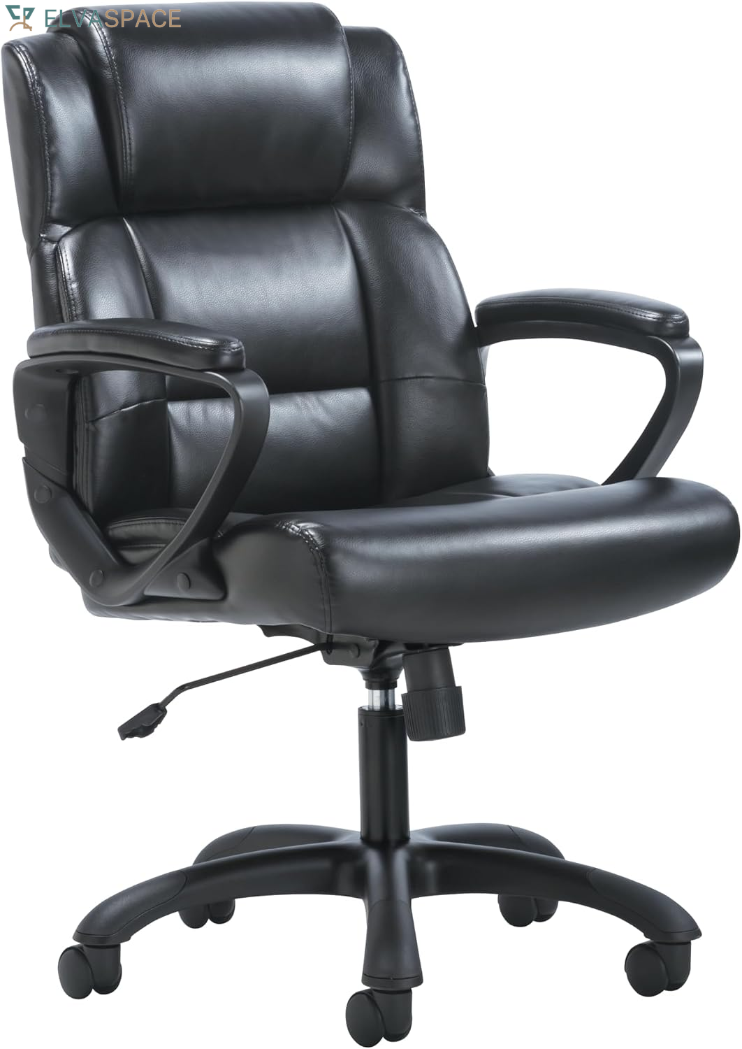 Sadie Executive Ergonomic Office Chair with Leather Upholstery, Chrome Arms and Back Support, Mid Back Desk and Computer Chair for Home Office or Conference Room, 360 Swivel, Black
