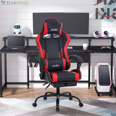 Gaming Chair Office Chair Desk Chair with Footrest Lumbar Support Headrest Armrest Task Rolling Swivel Ergonomic E-Sports Adjustable PC Gamer Chair (Red)