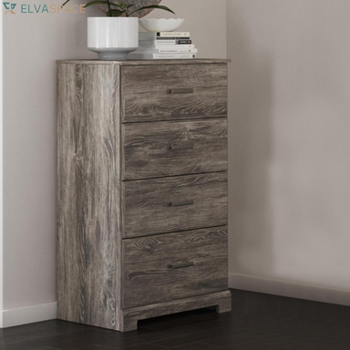 Signature Design by Ashley Ralinksi Tall Dresser, Chest with Four Smooth-Gliding Drawers, Wood with Oak-Grain Look, Bedroom Storage Furniture, Warm Gray Finish