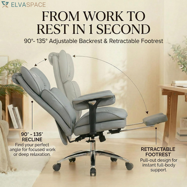 Big & Tall Desk Chair, Wide Executive Office Chair with Footrest Grey