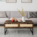46" Rattan Coffee Table with Metal Frame, Center Rectangular Tables with 2 Drawers, Wooden Small Media Table for Home Living Room, Brown