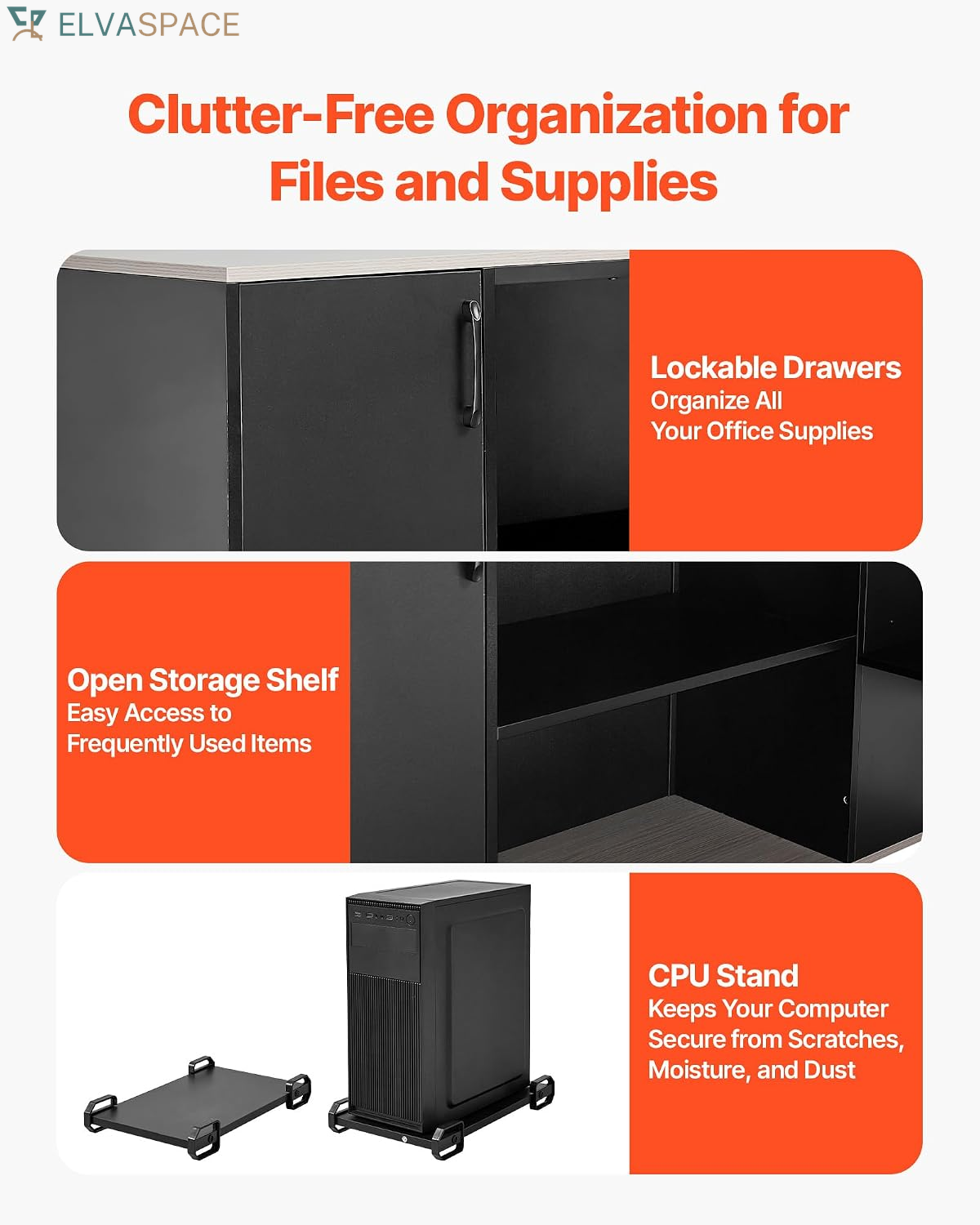 71" L-Shaped Executive Desk, Large Computer Desk with Drawers, File Storage Cabinet, CPU Stand, 350 LBS Load Capacity Corner Table, Easy Assembly, for Work Study
