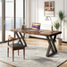 Solid Wood Desk 55 Inches, Home Office Computer Desk Wooden Rustic Writing Desk Metal Modern Simple Design Executive Real Wood Desk(Rustic Brown)
