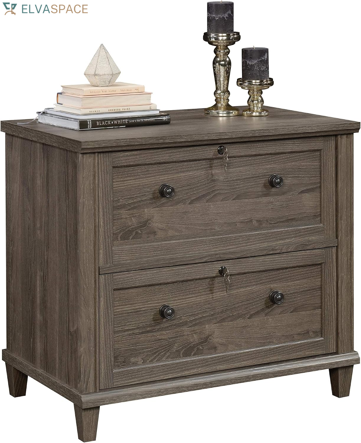 Hammond 2 Drawer Lateral File Cabinet for Home Office, Filing Cabinet with Lock, in Emery Oak