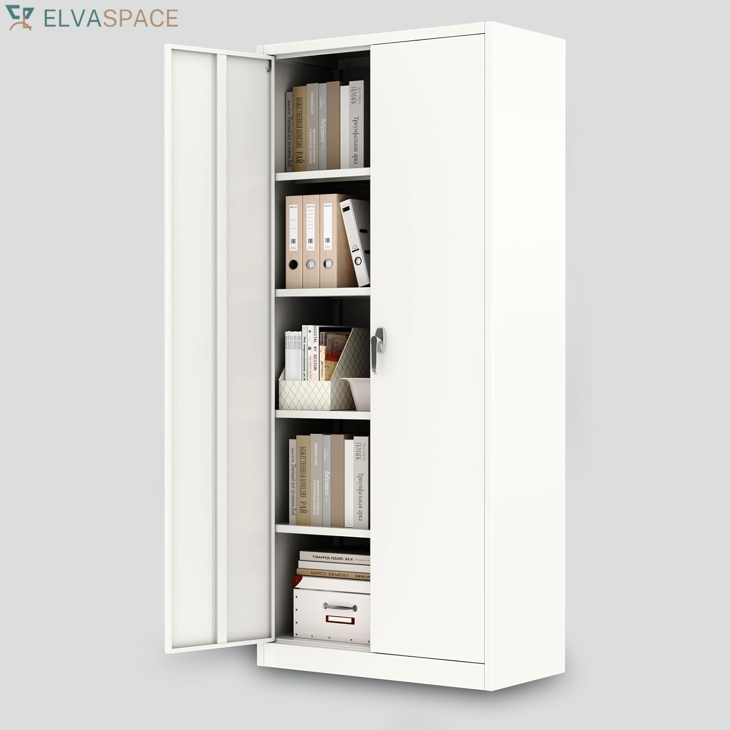 Storage Metal Cabinet 71" with Doors and 4 Shelves Adjustable Adjustable Feet and Lock Tall Storage Cabinet for Pantry Garage Craft Bedroom Office Shop