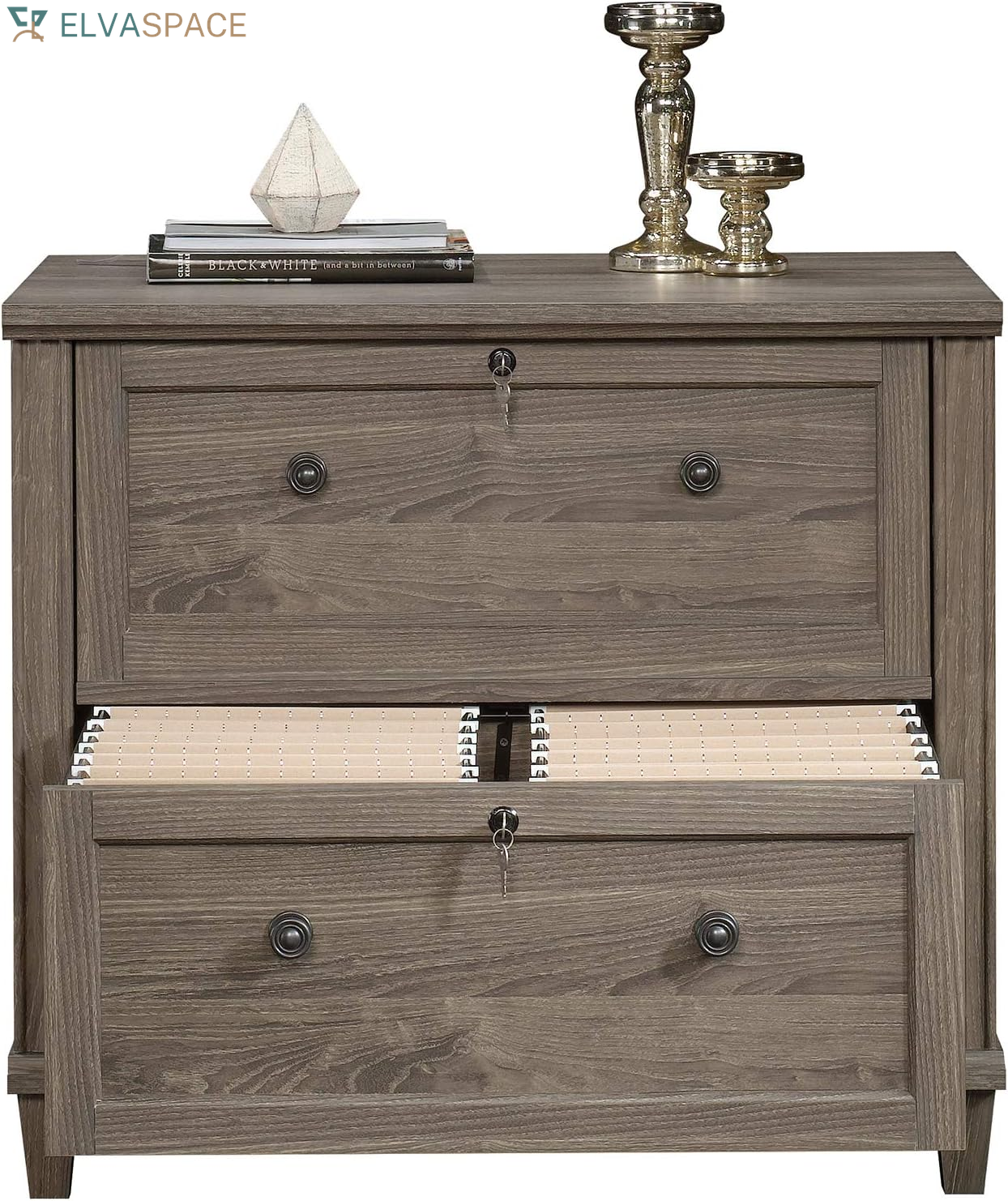 Hammond 2 Drawer Lateral File Cabinet for Home Office, Filing Cabinet with Lock, in Emery Oak