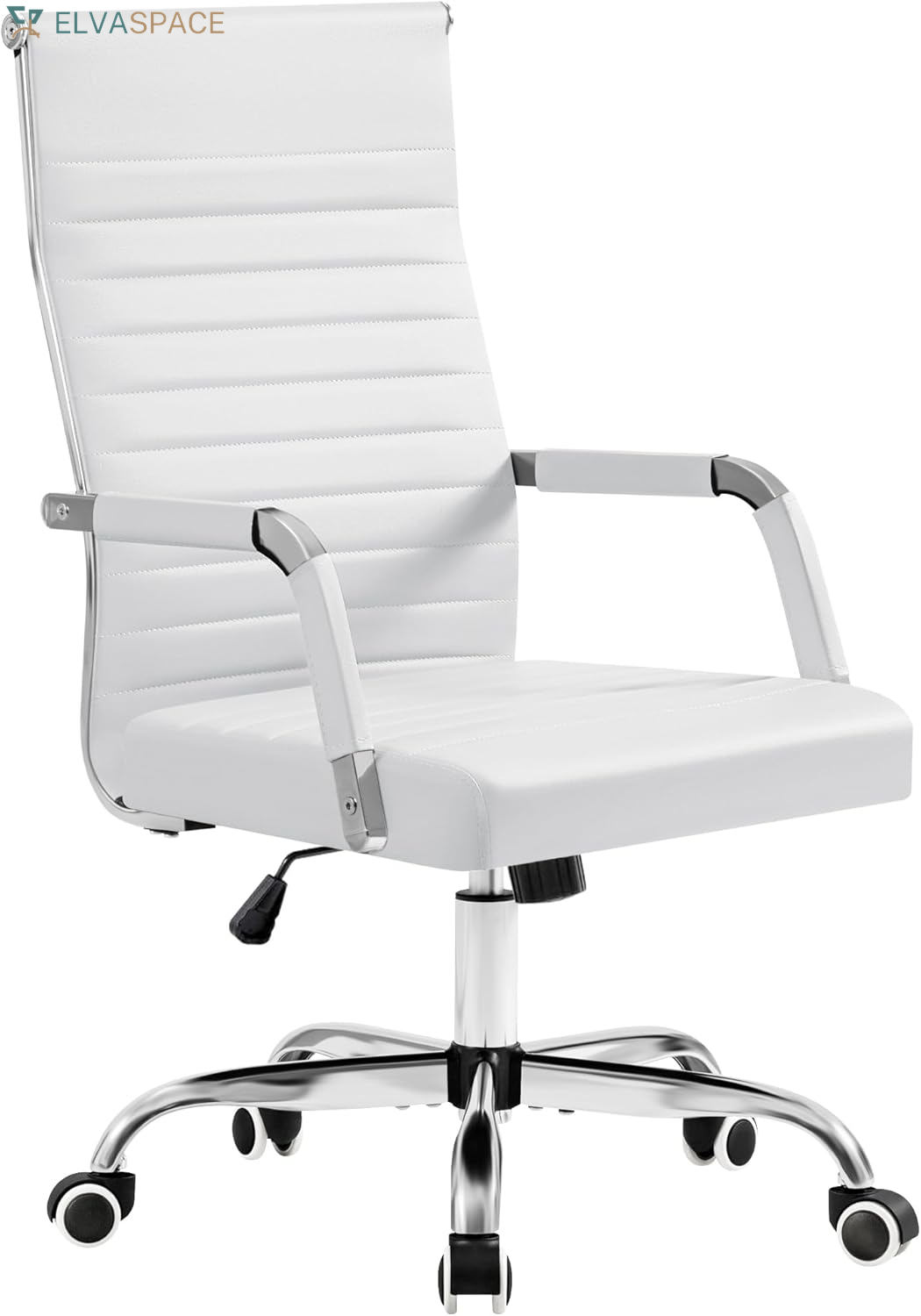 Ergonomic Office Desk Chair, Executive Ribbed Mid-Back PU Leather Conference Room Chair Adjustable Swivel Chair with Arms (1, Orange)