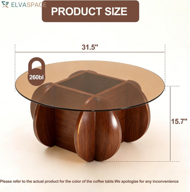 Modern round Coffee Table with Solid Wood Legs,31.5'' Glass Coffee Tables for Living Room Rustic Circle Center Cocktail Table with Tempered Glass-Top,For Small Spaces, Unique | Modern