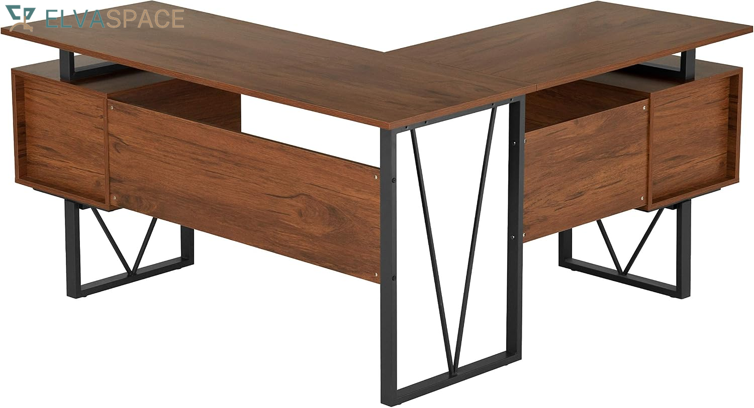 Reversible L-Shaped Computer Desk with File Cabinet, Brown | Drawers, Ideal for Home Office, Workspace Organization, Modern Design, Everyday Use