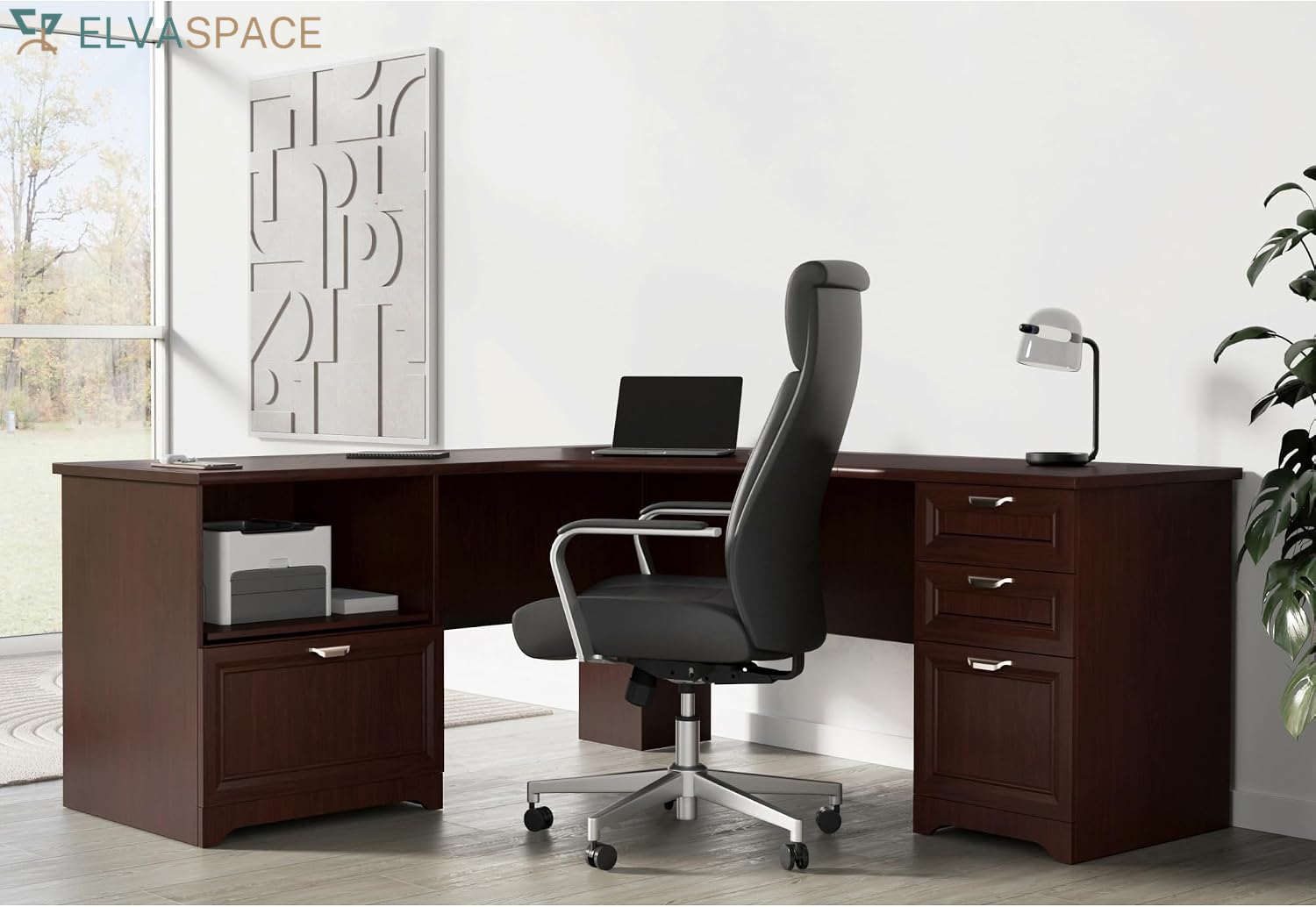 ® Magellan Performance 71"W L-Shaped Corner Desk, Cherry
