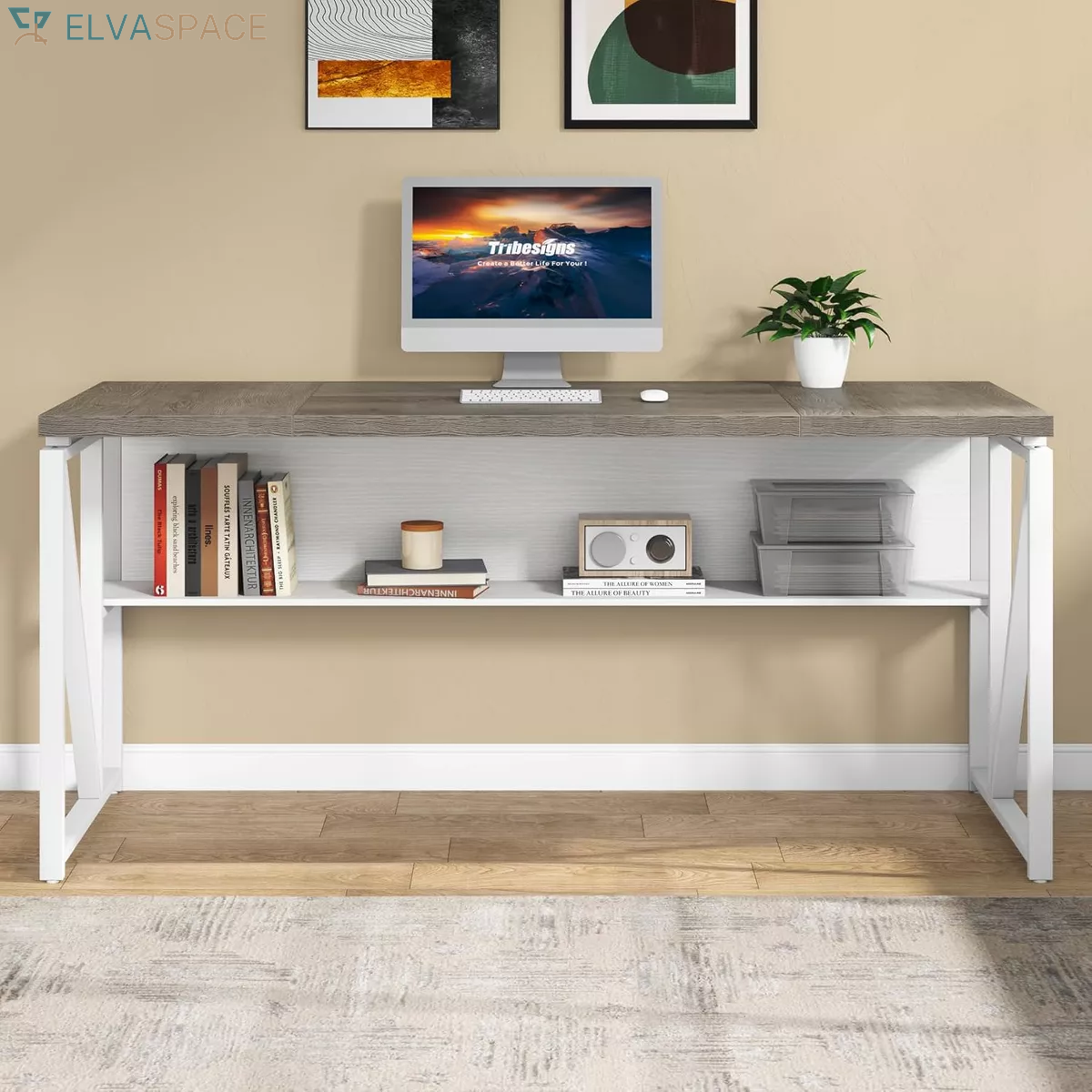 Lantine L Shaped Desk with Drawer Cabinet, 63" Executive Computer Desk and Lateral File Cabinet for Home Office
