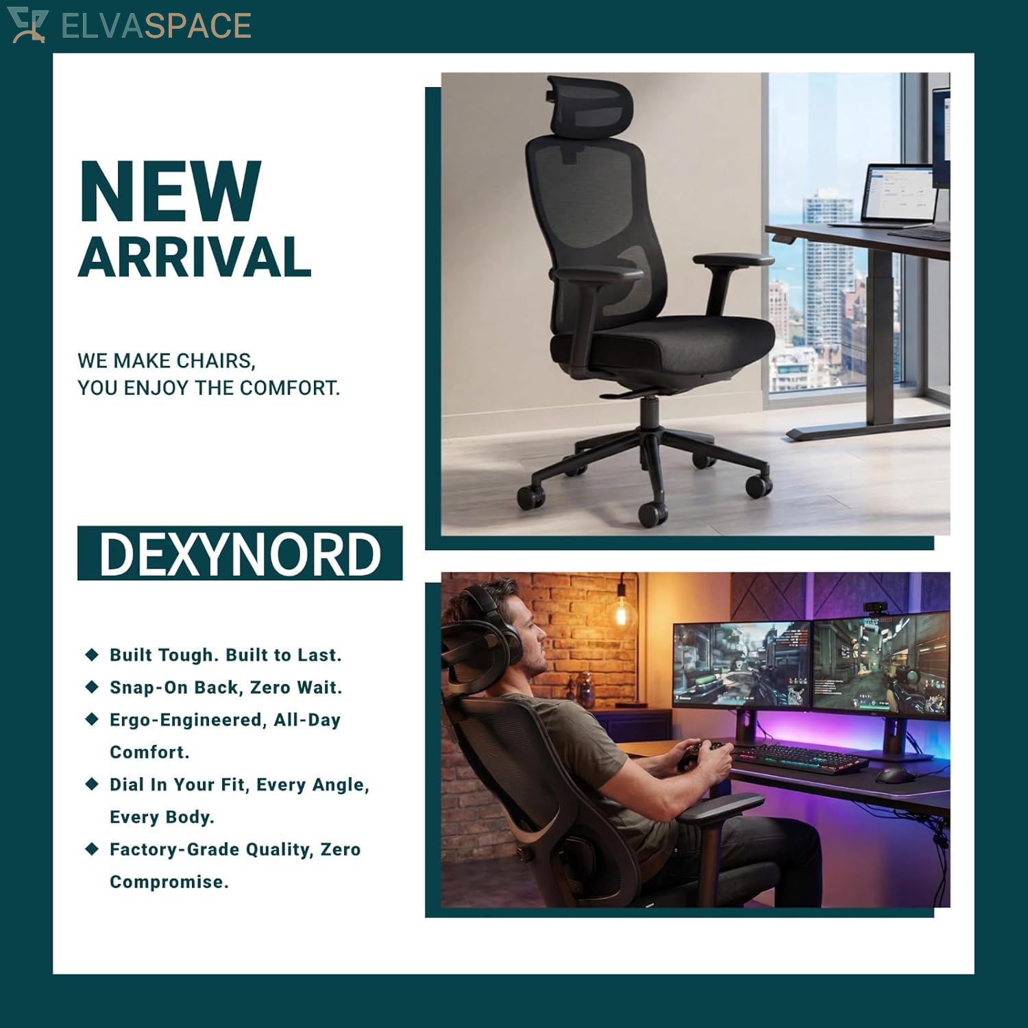 Ergonomic Office Chair with Breathable Mesh Back & Thick Cushion Seat, 4D Armrests, 3D Headrest, Adjustable Lumbar Support & Seat Depth, High Back Desk Chair with Tilt Lock (Black)