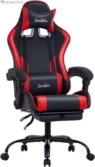 Gaming Chair Office Chair Desk Chair with Footrest Lumbar Support Headrest Armrest Task Rolling Swivel Ergonomic E-Sports Adjustable PC Gamer Chair (Red)