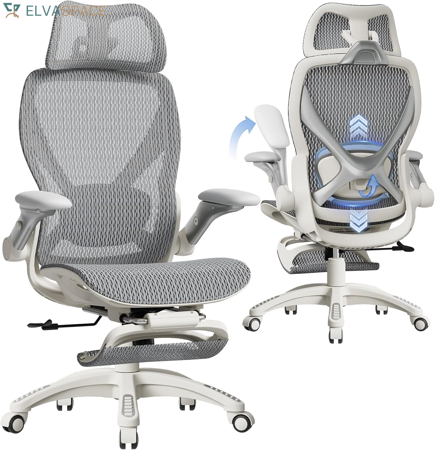 X100 Ergonomic Office Chair with Footrest, Big and Tall Home Desk Chair with 5D Flip-Up Arms, Adjustable 3D Lumbar Support,High Back Rolling Computer Chair, Swivel Mesh Chairs
