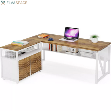 Lantine L Shaped Desk with Drawer Cabinet, 63" Executive Computer Desk and Lateral File Cabinet for Home Office