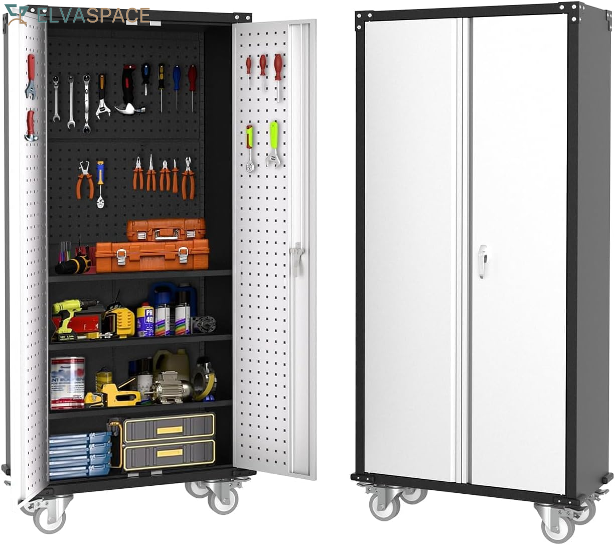 Storage Metal Cabinet 71" with Doors and 4 Shelves Adjustable Adjustable Feet and Lock Tall Storage Cabinet for Pantry Garage Craft Bedroom Office Shop