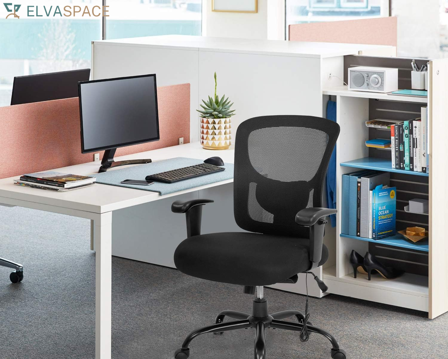 Big and Tall Office Chair 400Lbs Wide Seat Mesh Desk Chair Massage Rolling Swivel Ergonomic Computer Chair with Lumbar Support Adjustable Arms Task Chair for Heavy People