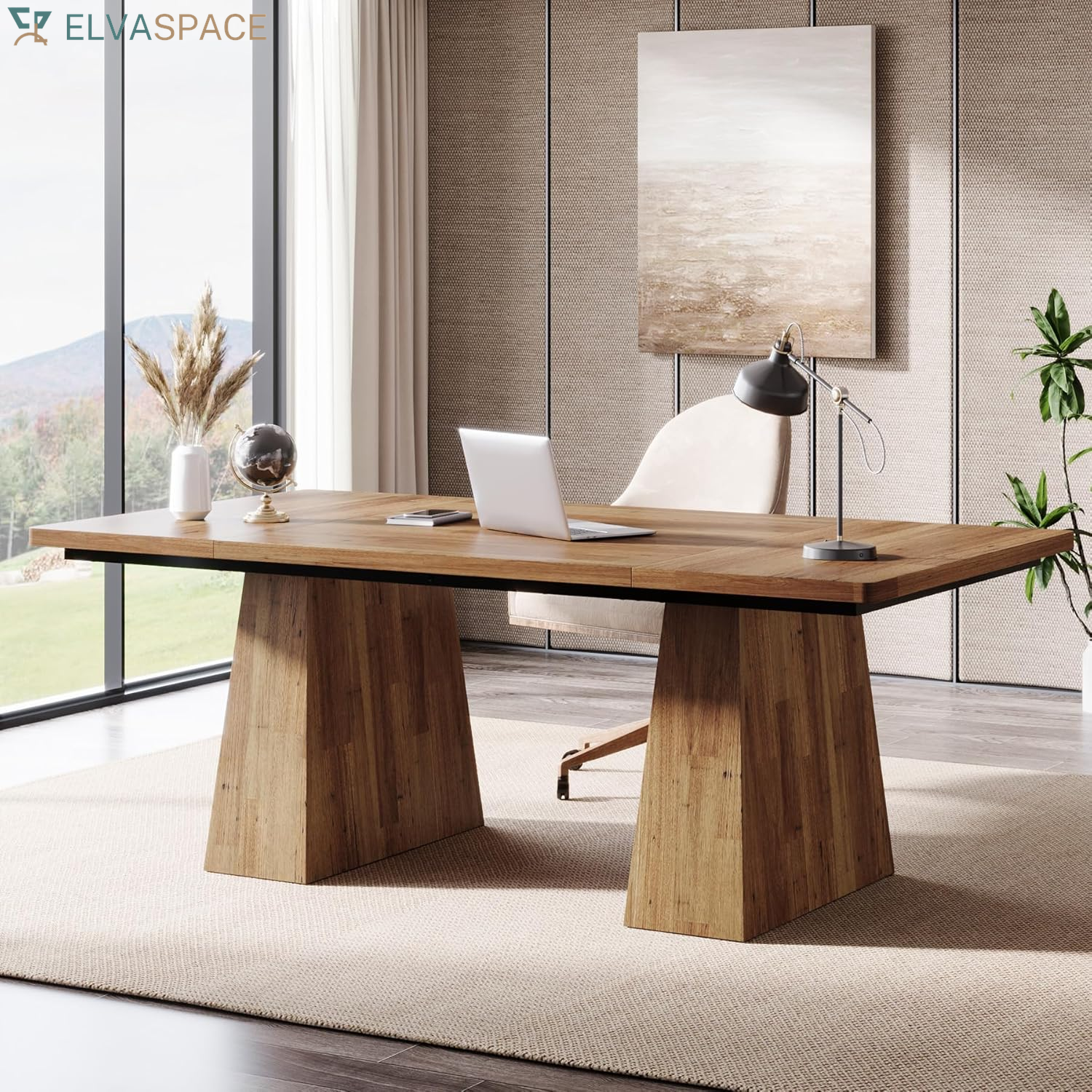 Tribesigns 63-Inch Executive Desk, Large Office Computer Desk with Double Pedestal, Modern Simple Workstations Writing Table Conference Table Business Furniture for Home Office, Espresso Brown