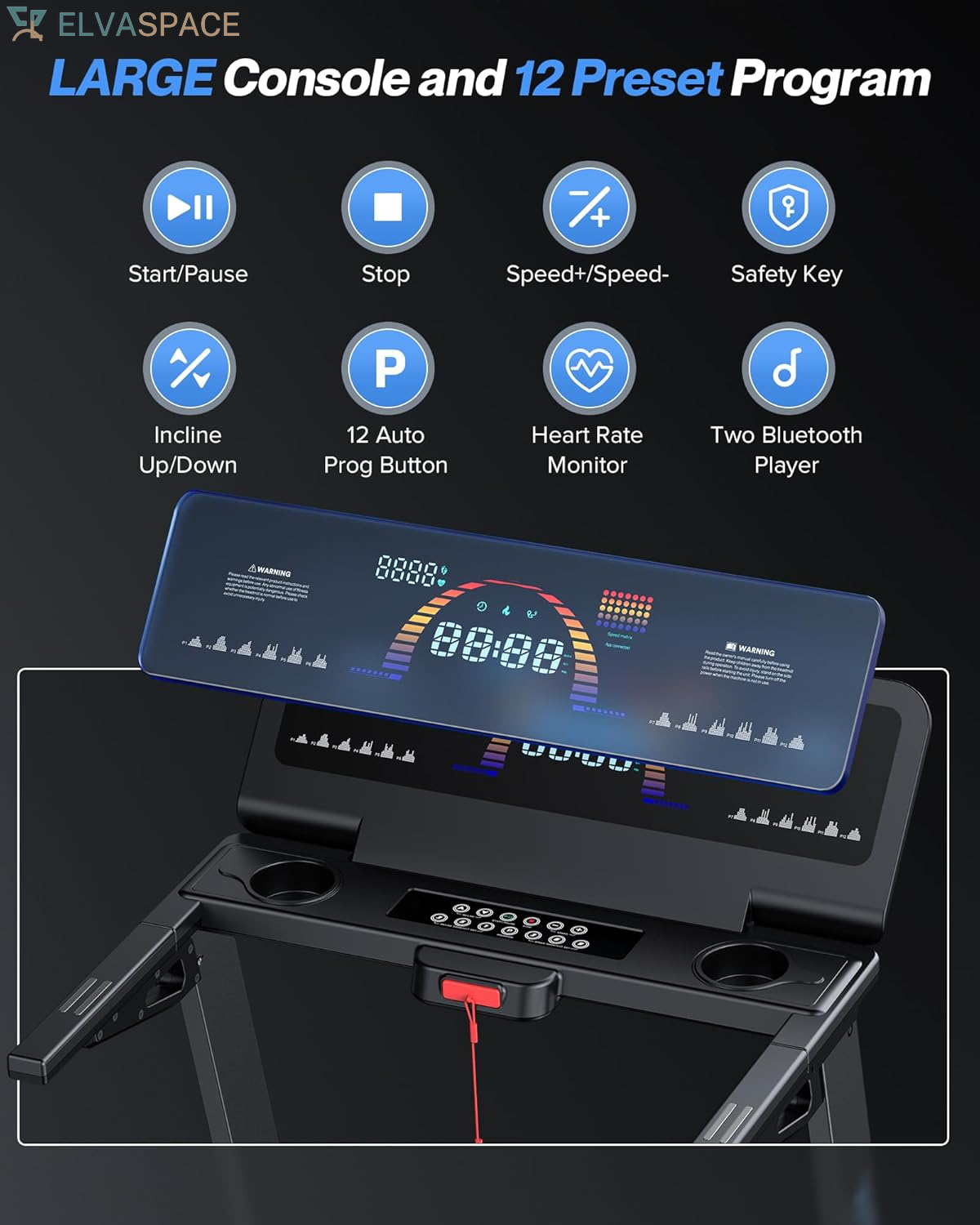 Auto Incline Treadmill, 15% Incline Heavy Duty Treadmill for Home | 4.5HP, 10 MPH, 500 Lbs Capacity, 20'' X 55'' Running Area Treadmills with Pulse Sensor, Bluetooth Player & LED Display