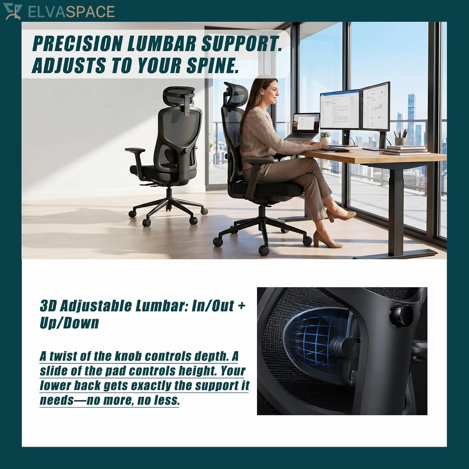 Ergonomic Office Chair with Breathable Mesh Back & Thick Cushion Seat, 4D Armrests, 3D Headrest, Adjustable Lumbar Support & Seat Depth, High Back Desk Chair with Tilt Lock (Black)