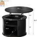 round Lift Top Coffee Table Fluted Drum Table Sliding Door, Black | Small Coffee Table with Fluted Sliding Door, Hidden Storage, Open Shelves, Small Center Table Dining Table for Living Room