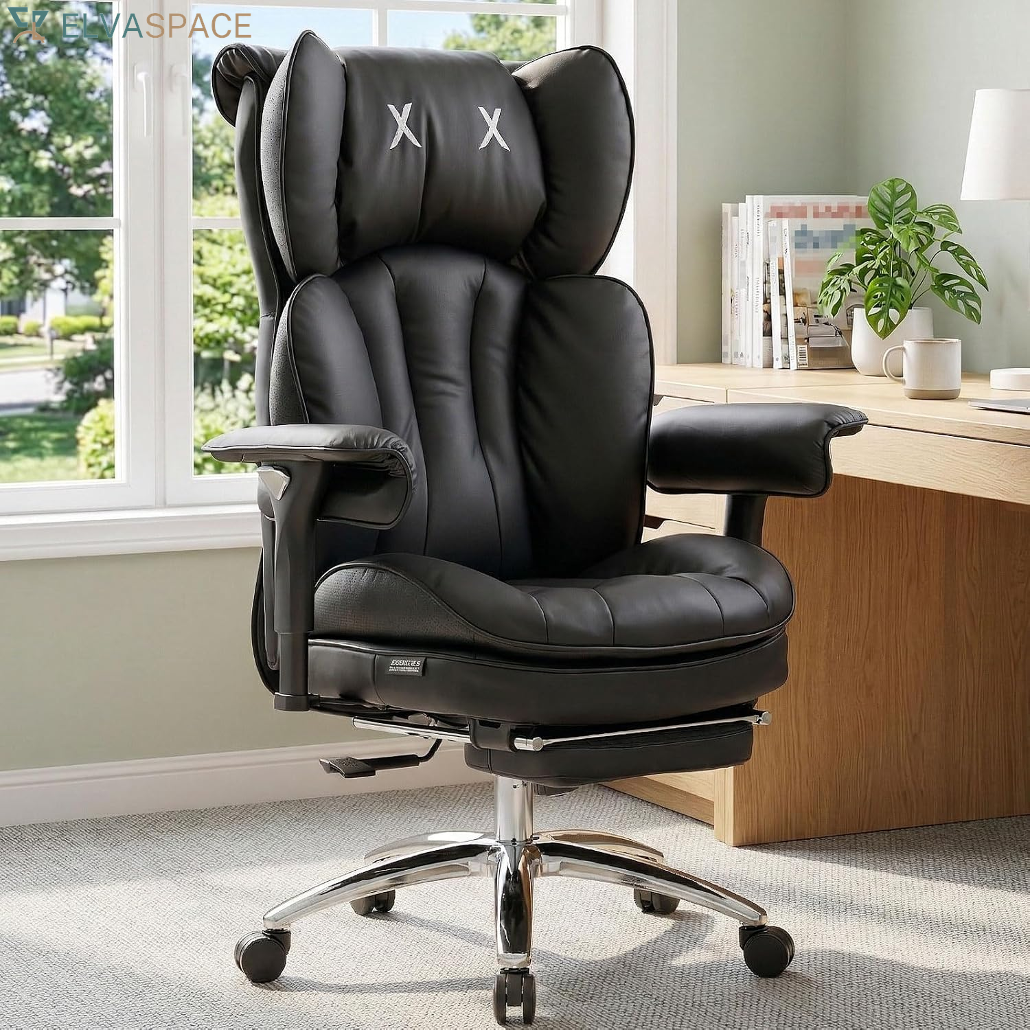 Big & Tall Desk Chair, Wide Executive Office Chair with Footrest Grey